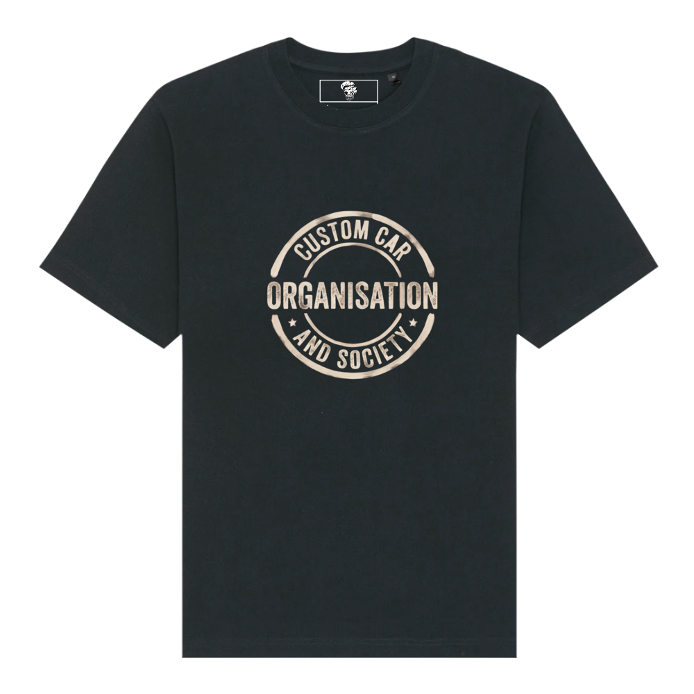 Custom Car and Society Organisation black T-shirt — front