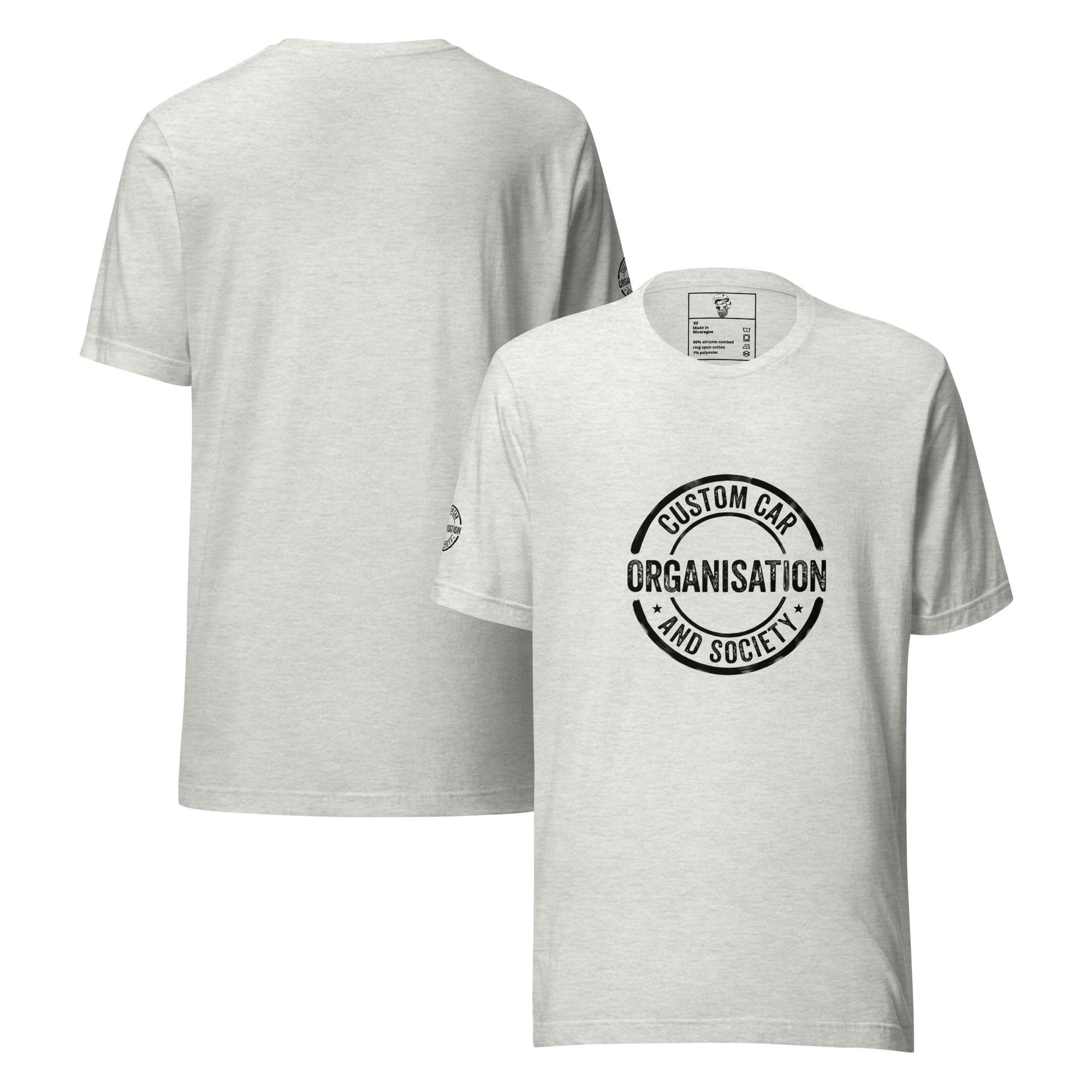 Custom Car and Society Organisation Ash T-shirt — front and back